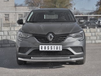 Защита переднего бампера (2 трубы Ø63 и 42 мм, нержавейка) SLITKOFF Renault (Рено) Arkana (Аркана) (2019-2025)