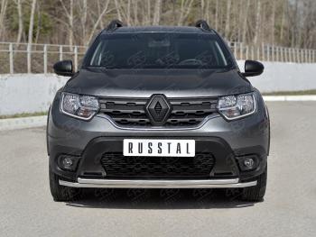 Защита переднего бампера (2 трубы Ø42 мм, нержавейка) SLITKOFF Renault Duster HM рестайлинг (2021-2024)