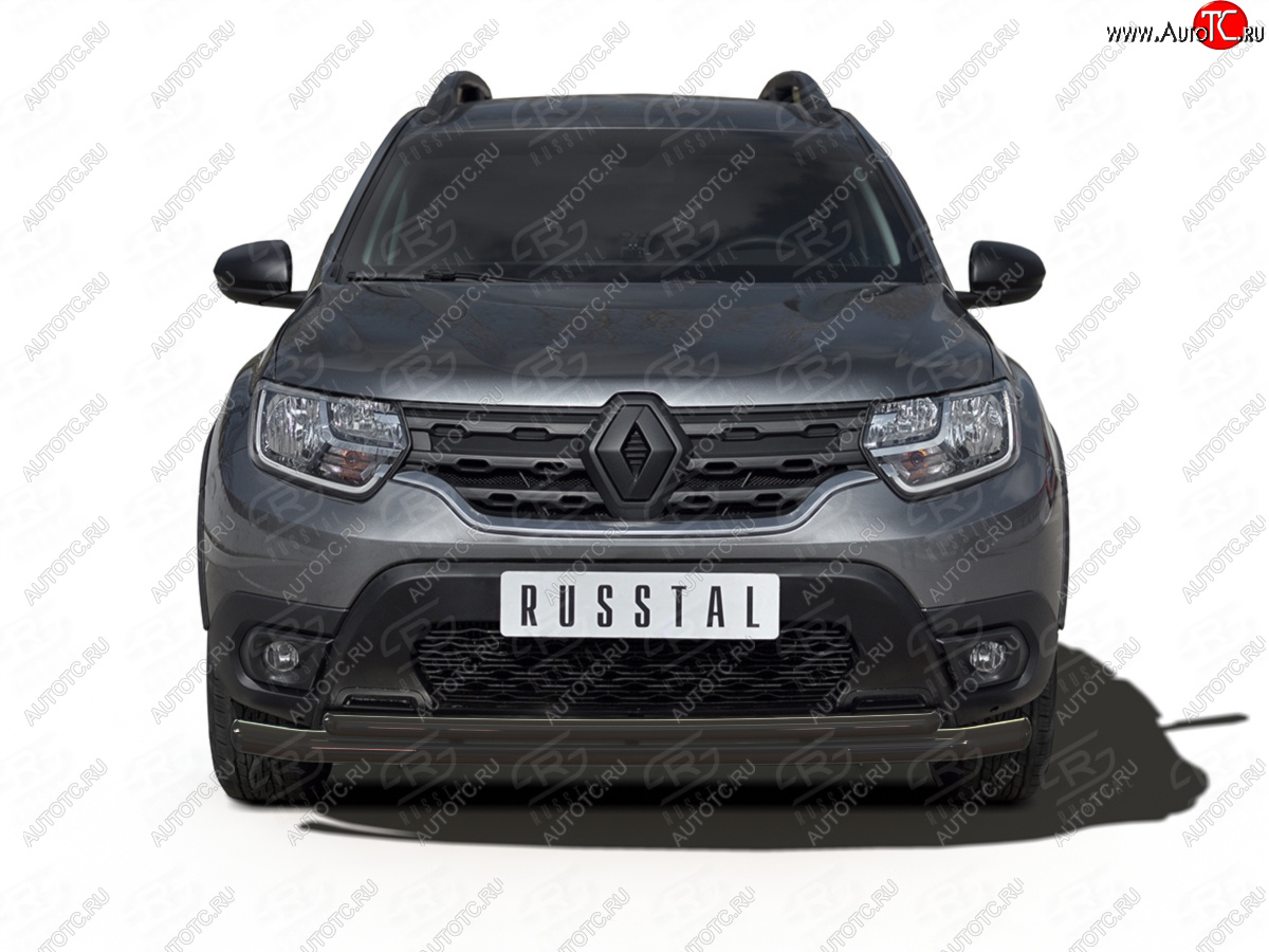 11 199 р. Защита переднего бампера (2 трубы Ø63 и 42 мм) SLITKOFF Renault Duster HM рестайлинг (2021-2024) (нержавейка с полимерным покрытием, черный)  с доставкой в г. Тольятти