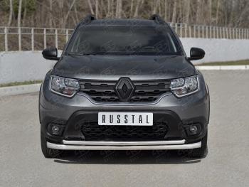 17 349 р. Защита переднего бампера (2 трубы Ø63 и 42 мм) SLITKOFF  Renault Duster  HM (2021-2024) рестайлинг (полированная нержавейка)  с доставкой в г. Тольятти. Увеличить фотографию 1