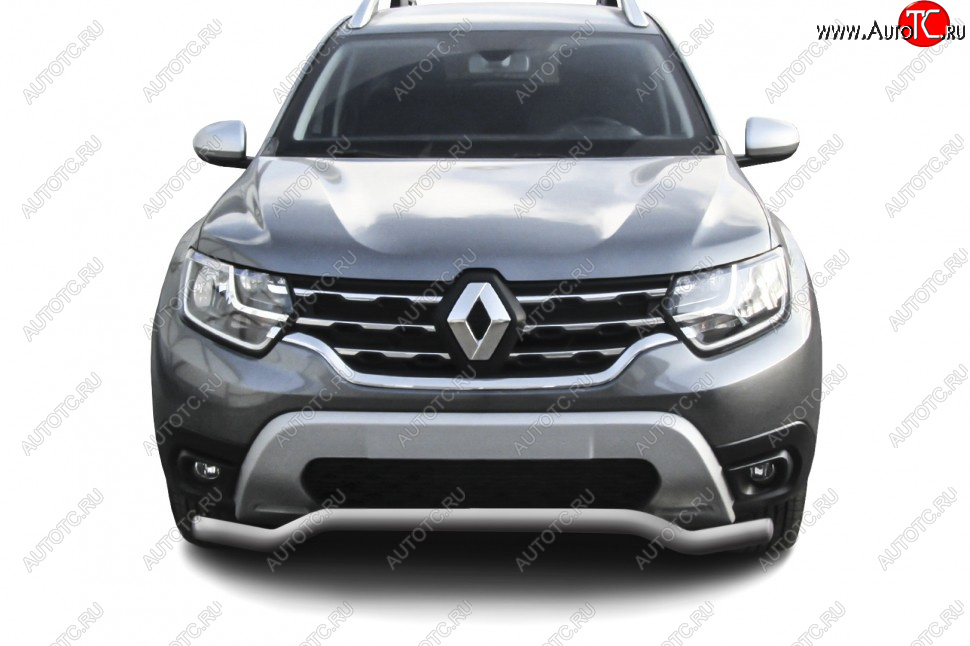 7 999 р. Защита переднего бампера Slitkoff (Ø57 мм). Renault Duster HM рестайлинг (2021-2024) (Сталь окрашенная, цвет серебристый)  с доставкой в г. Тольятти