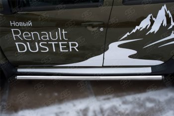 20 849 р. Защита порогов (Ø63 мм, нержавейка) SLITKOFF Renault Duster HS рестайлинг (2015-2021) (с пластиковыми заглушками)  с доставкой в г. Тольятти. Увеличить фотографию 2