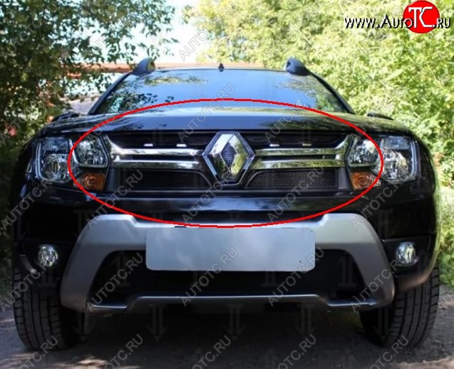 1 469 р. Сетка в решетку радиатора Russtal  Renault Duster  HS (2015-2021) рестайлинг (черная)  с доставкой в г. Тольятти