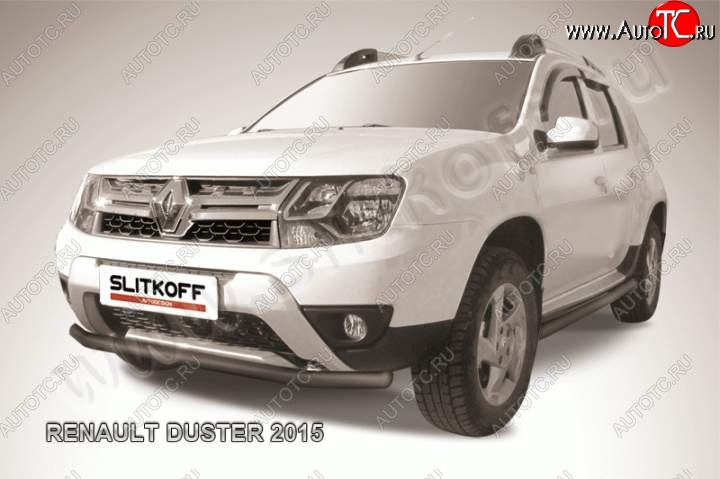 8 299 р. Защита переднего бампер Slitkoff Renault Duster HS рестайлинг (2015-2021) (Цвет: серебристый)  с доставкой в г. Тольятти