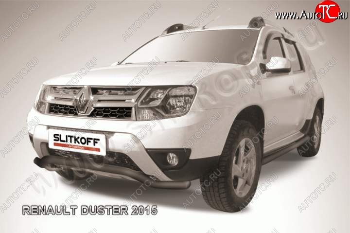 8 949 р. Защита переднего бампер (сталь окрашенная, волна 57 мм) Slitkoff Renault Duster HS рестайлинг (2015-2021) (Цвет: серебристый)  с доставкой в г. Тольятти