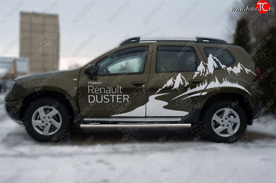 5 999 р. Защита порогов из круглой трубы диаметром 63 мм Russtal v23 Renault Duster HS рестайлинг (2015-2021) (Сталь с полимерным покрытием. Цвет: серебристый)  с доставкой в г. Тольятти