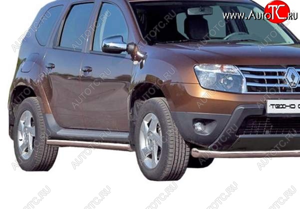 8 799 р. Защита порогов ТехноСфера (Техно Сфера) (Сталь с покрытием, 63.5 mm)  Renault Duster  HS (2010-2015) дорестайлинг (цвет: Серебристый)  с доставкой в г. Тольятти