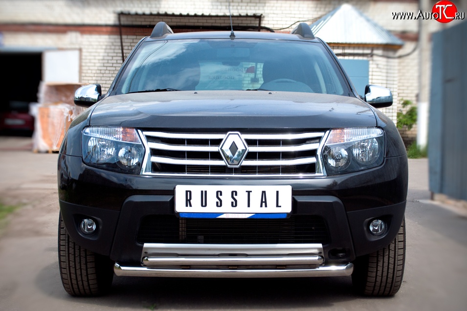 13 999 р. Защита переднего бампера (2 трубыØ63 и 42 мм, нержавейка) SLITKOFF Renault Duster HS дорестайлинг (2010-2015)  с доставкой в г. Тольятти