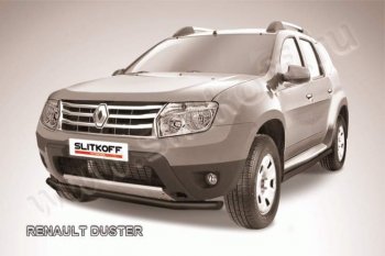 7 499 р. Защита переднего бампер Slitkoff  Renault Duster  HS (2010-2015) дорестайлинг (Цвет: серебристый)  с доставкой в г. Тольятти. Увеличить фотографию 1