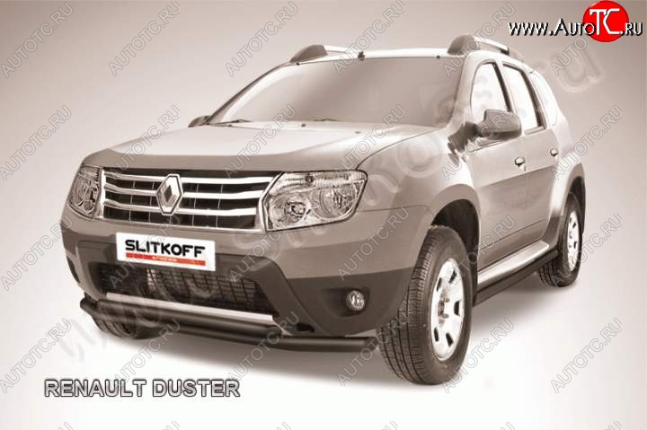 7 449 р. защита переднего бампера Slitkoff Renault Duster HS дорестайлинг (2010-2015) (Цвет: серебристый)  с доставкой в г. Тольятти