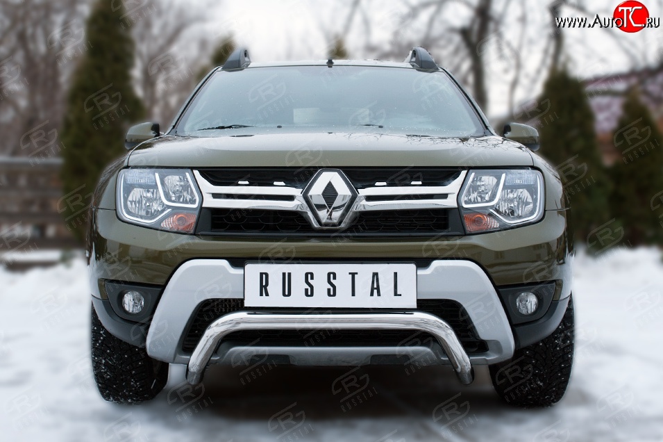 13 349 р. Защита переднего бампера (Ø63 мм волна, нержавейка) SLITKOFF Renault Duster HS рестайлинг (2015-2021)  с доставкой в г. Тольятти