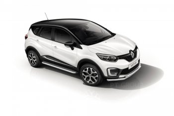 Порожки для ног из трубы Ø51 с алюминиевой площадкой Petroil Tuning Renault Kaptur дорестайлинг (2016-2020)  (Нержавеющая полированная сталь)