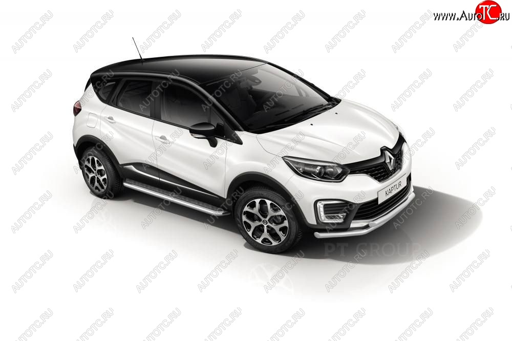 25 999 р. Порожки для ног из трубы Ø51 с алюминиевой площадкой Petroil Tuning Renault Kaptur дорестайлинг (2016-2020) (Нержавеющая полированная сталь)  с доставкой в г. Тольятти