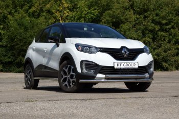 22 349 р. Защита переднего бампера двойная из труб d63/63 мм Petroil Tuning Renault Kaptur дорестайлинг (2016-2020) (Нержавеющая полированная сталь)  с доставкой в г. Тольятти. Увеличить фотографию 2