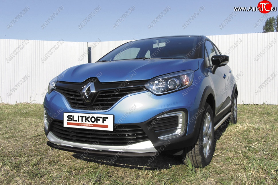 7 599 р. Защита переднего бампера из трубы d42 Slitkoff Renault Kaptur дорестайлинг (2016-2020) (Цвет: серебристый)  с доставкой в г. Тольятти