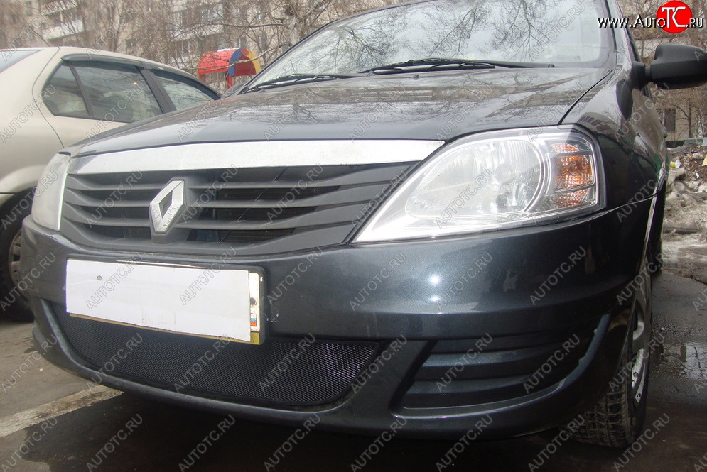 2 199 р. Защитная сетка на бампер Russtal (черная) Renault Logan 1 дорестайлинг (2004-2010)  с доставкой в г. Тольятти