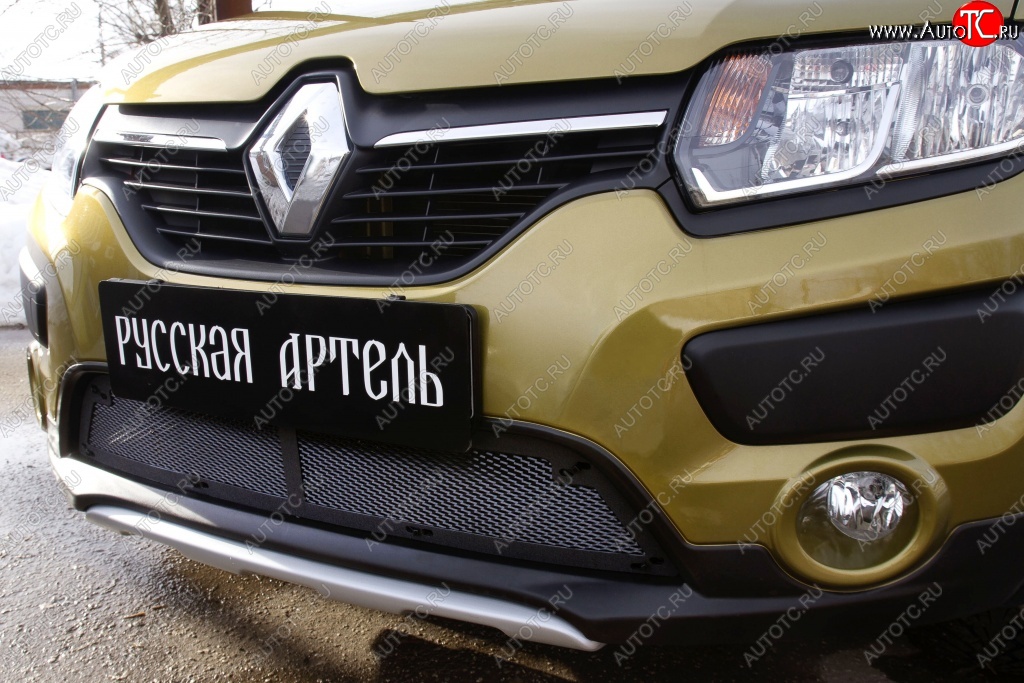 2 079 р. Защитная сетка решетки переднего бампера РА Renault Sandero Stepway (B8) дорестайлинг (2014-2018)  с доставкой в г. Тольятти