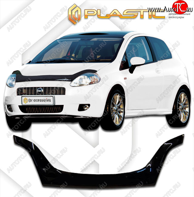 2 699 р. Дефлектор капота (exclusive) CA-Plastic  Fiat Punto  199 (2005-2012) хэтчбэк 5 дв. дорестайлинг (Classic чёрный, Без надписи)  с доставкой в г. Тольятти