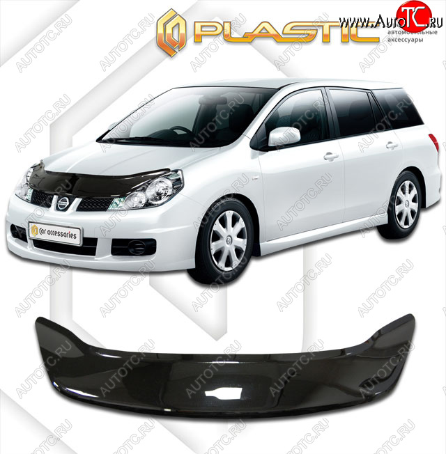 2 289 р. Дефлектор капота (exclusive) CA-Plastic  Nissan Wingroad  3 Y12 (2005-2018) 3-ое универсал (Classic чёрный, Без надписи)  с доставкой в г. Тольятти