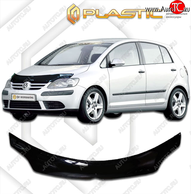 2 289 р. Дефлектор капота (exclusive) CA-Plastic  Volkswagen Golf Plus  5 (2004-2009) (Classic чёрный, Без надписи)  с доставкой в г. Тольятти