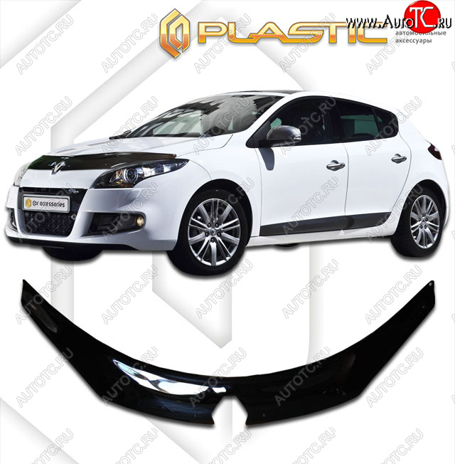 2 459 р. Дефлектор капота (exclusive) CA-Plastic  Renault Megane  купе 3 дв. (2008-2014) дорестайлинг, 1-ый рестайлинг (Classic чёрный, Без надписи)  с доставкой в г. Тольятти