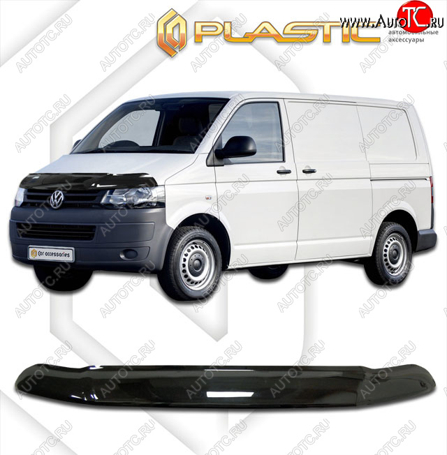 2 699 р. Дефлектор капота (exclusive) CA-Plastic  Volkswagen Transporter  T5 (2009-2015) рестайлинг (Classic чёрный, Без надписи)  с доставкой в г. Тольятти