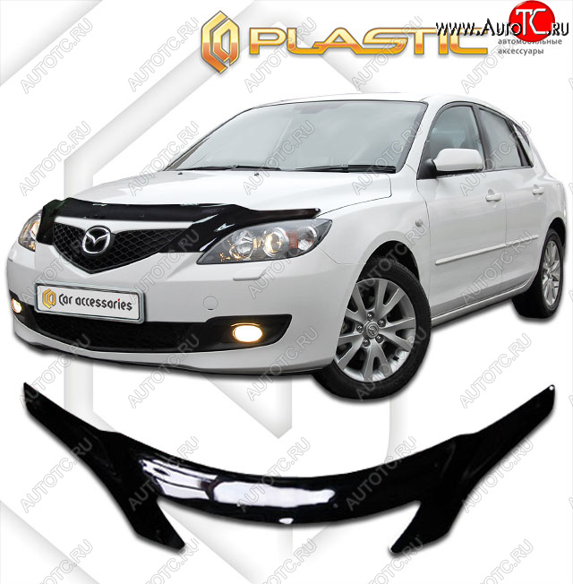 2 699 р. Дефлектор капота (exclusive) CA-Plastic  Mazda 3/Axela  BK (2003-2009) дорестайлинг, хэтчбэк, рестайлинг, хэтчбэк (Classic чёрный, Без надписи)  с доставкой в г. Тольятти