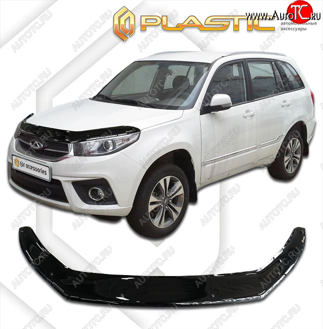 2 289 р. Дефлектор капота (exclusive) CA-Plastic  Chery Tiggo 3x (2017-2020) дорестайлинг (Classic чёрный, Без надписи)  с доставкой в г. Тольятти