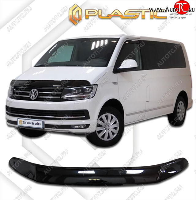 2 799 р. Дефлектор капота (exclusive) CA-Plastic  Volkswagen Caravelle  T6 (2015-2019) дорестайлинг (Classic чёрный, Без надписи)  с доставкой в г. Тольятти