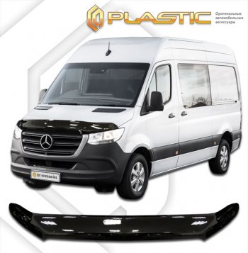 2 999 р. Дефлектор капота CA-Plastic exclusive  Mercedes-Benz Sprinter  W910 (2018-2025) (серия Classic черный, Без надписи)  с доставкой в г. Тольятти. Увеличить фотографию 2