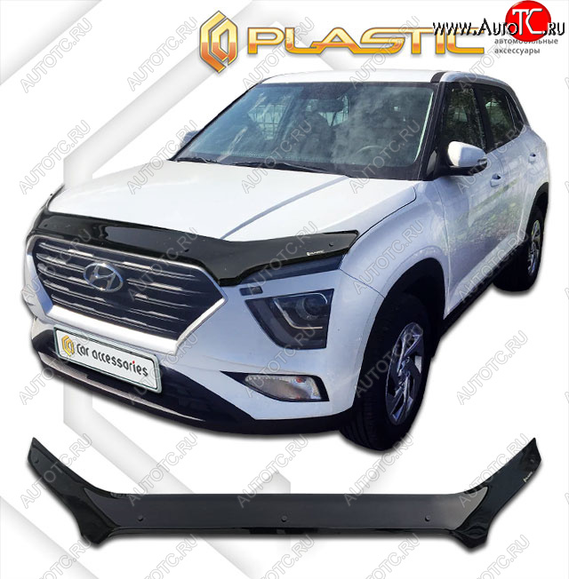 2 799 р. Дефлектор капота (exclusive) CA-Plastic  Hyundai Creta  SU (2020-2022) (Classic чёрный, Без надписи)  с доставкой в г. Тольятти