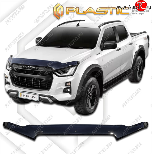 3 099 р. Дефлектор капота (exclusive) CA-Plastic  Isuzu D-Max  RG (2020-2023) DoubleCab (Classic чёрный, Без надписи)  с доставкой в г. Тольятти