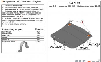 Защита картера (кроме 2,0/2,5D) ALFECO Audi A6 С4 седан (1994-1997)