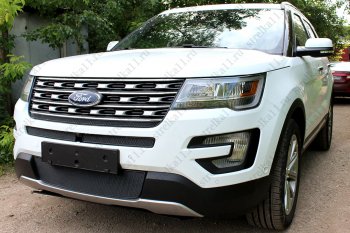 3 999 р. Защитная сетка в бампер (ячейка 4х10 мм, середина) Alfeco Премиум Ford Explorer U502 1-ый рестайлинг, 5 дв. (2015-2018) (Чёрная)  с доставкой в г. Тольятти. Увеличить фотографию 3