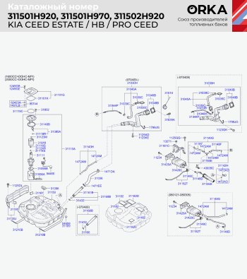 14 999 р. Топливный бак (сталь, антикоррозия, 53 л.) ORKA KIA Ceed 1 ED рестайлинг, хэтчбэк 5 дв. (2010-2012)  с доставкой в г. Тольятти. Увеличить фотографию 2