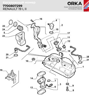 15 499 р. Топливный бак (сталь, антикоррозия) ORKA Renault 19 (1988-1996)  с доставкой в г. Тольятти. Увеличить фотографию 2