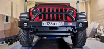 77 999 р. Бампер силовой передний РИФ  Jeep Wrangler  JL (2018-2024) 3 дв. дорестайлинг (под доп. фары, с центральной защитной дугой)  с доставкой в г. Тольятти. Увеличить фотографию 2