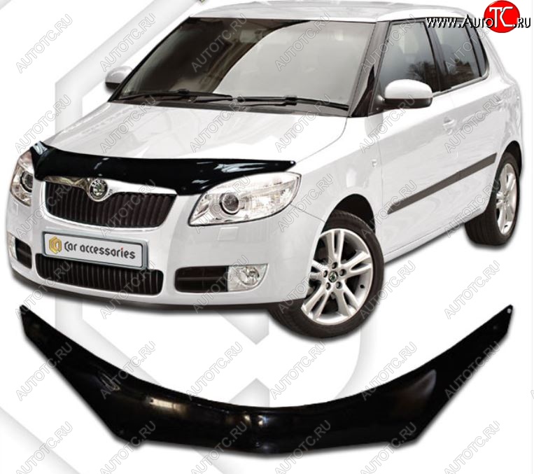 2 459 р. Дефлектор капота CA-Plastiс  Skoda Fabia  Mk2 (2007-2010) универсал дорестайлинг, хэтчбэк дорестайлинг (Classic черный, Без надписи)  с доставкой в г. Тольятти