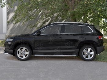 22 599 р. Защита порогов на SLITKOFF труба d76 с накладкой Skoda Karoq NU7 дорестайлинг (2017-2021) (защита порогов с заглушками на торцах)  с доставкой в г. Тольятти. Увеличить фотографию 3