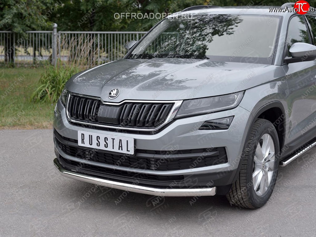 18 299 р. Защита переднего бампера (Ø63 мм, нержавейка) SLITKOFF Skoda Kodiaq NU7 дорестайлинг (2017-2021)  с доставкой в г. Тольятти