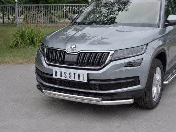 23 499 р. Защита переднего бампера (2 трубы Ø63 и 42 мм, нержавейка) SLITKOFF Skoda Kodiaq NU7 дорестайлинг (2017-2021)  с доставкой в г. Тольятти. Увеличить фотографию 2