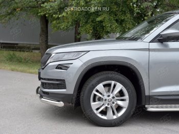 23 499 р. Защита переднего бампера (2 трубы Ø63 и 42 мм, нержавейка) SLITKOFF Skoda Kodiaq NU7 дорестайлинг (2017-2021)  с доставкой в г. Тольятти. Увеличить фотографию 3