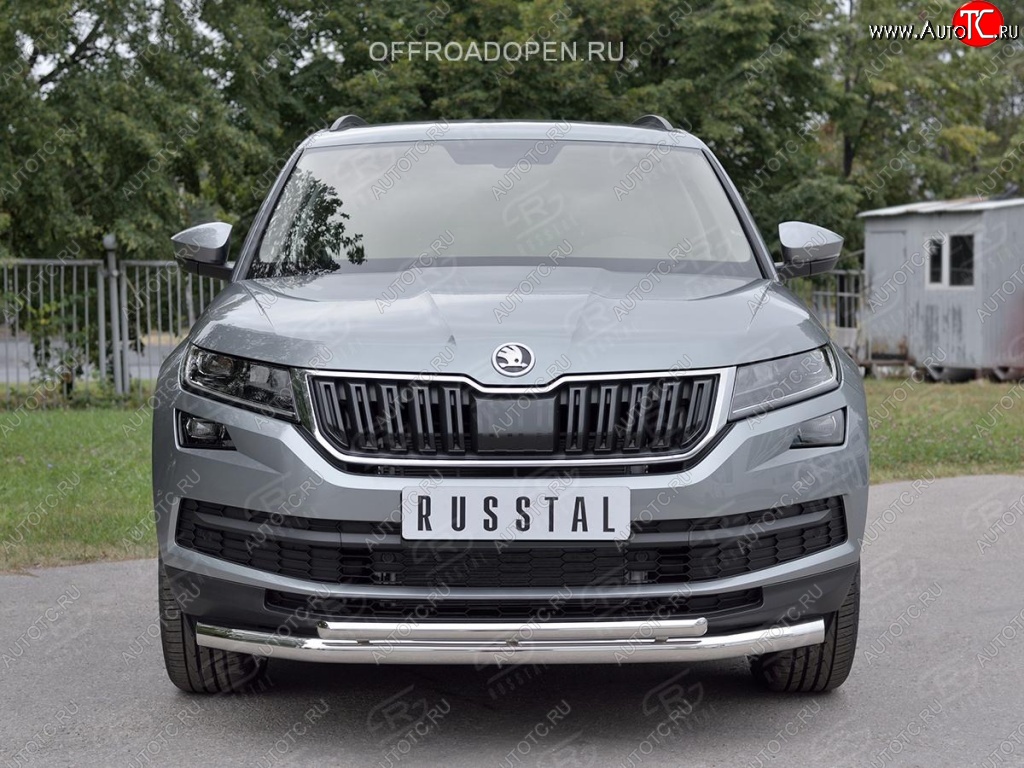 23 499 р. Защита переднего бампера (2 трубы Ø63 и 42 мм, нержавейка) SLITKOFF Skoda Kodiaq NU7 дорестайлинг (2017-2021)  с доставкой в г. Тольятти