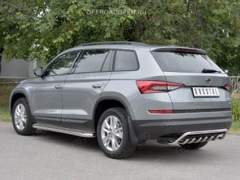 22 349 р. Защита заднего бампера (Ø42 мм волна+зубы, нержавейка) SLITKOFF Skoda Kodiaq NU7 дорестайлинг (2017-2021)  с доставкой в г. Тольятти. Увеличить фотографию 2