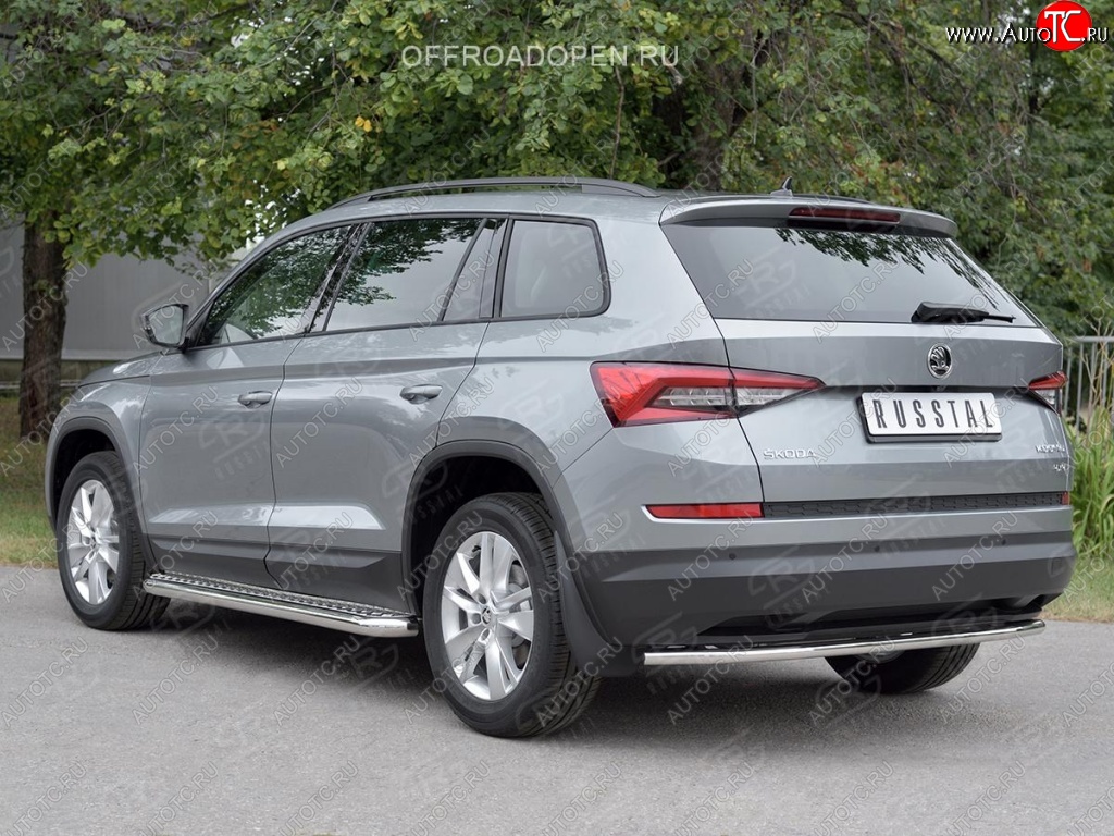 15 749 р. Защита заднего бампера (Ø42 мм, нержавейка) SLITKOFF Skoda Kodiaq NU7 дорестайлинг (2017-2021)  с доставкой в г. Тольятти