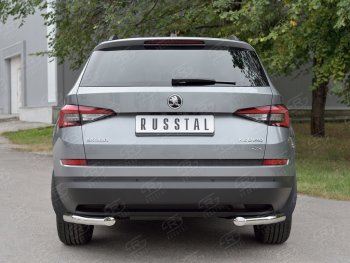 Защита заднего бампера (Ø63 мм уголки, нержавейка) SLITKOFF Skoda Kodiaq NU7 дорестайлинг (2017-2021)