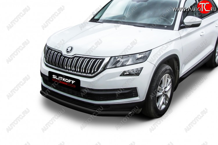 10 649 р. Защита переднего бампера Slitkoff (Ø 57+Ø 42, двойная). Skoda Kodiaq NU7 дорестайлинг (2017-2021) (Сталь с полимерным покрытием. Цвет: черный)  с доставкой в г. Тольятти