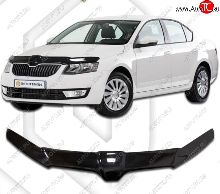 2 459 р. Дефлектор капота CA-Plastiс exclusive Skoda Octavia A7 дорестайлинг лифтбэк (2012-2017) (Classic черный, Без надписи)  с доставкой в г. Тольятти