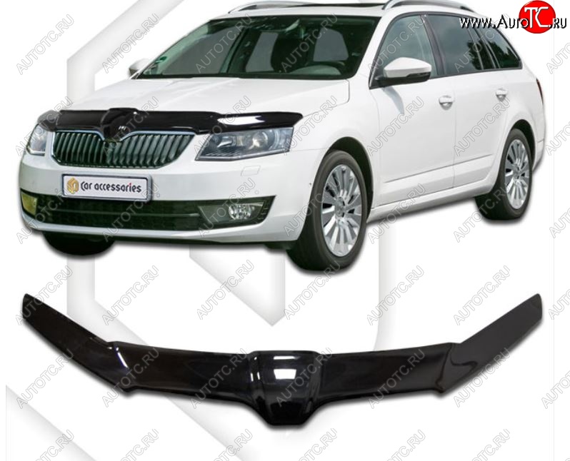 2 459 р. Дефлектор капота CA-Plastiс exclusive  Skoda Octavia  A7 (2012-2017) дорестайлинг лифтбэк, дорестайлинг универсал (Classic черный, Без надписи)  с доставкой в г. Тольятти