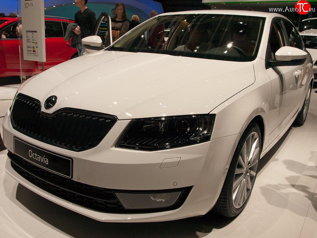 2 569 р. Сетка (для комплектации Ambition, Elegance) на бампер Russtal (черная) Skoda Octavia A7 дорестайлинг лифтбэк (2012-2017)  с доставкой в г. Тольятти